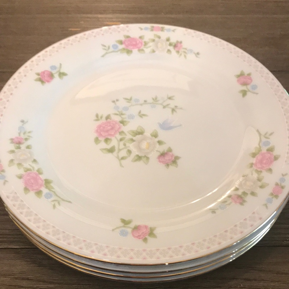Crown Ming Bird if Paradise 10 1/2 dinner plates set of 4 EUC